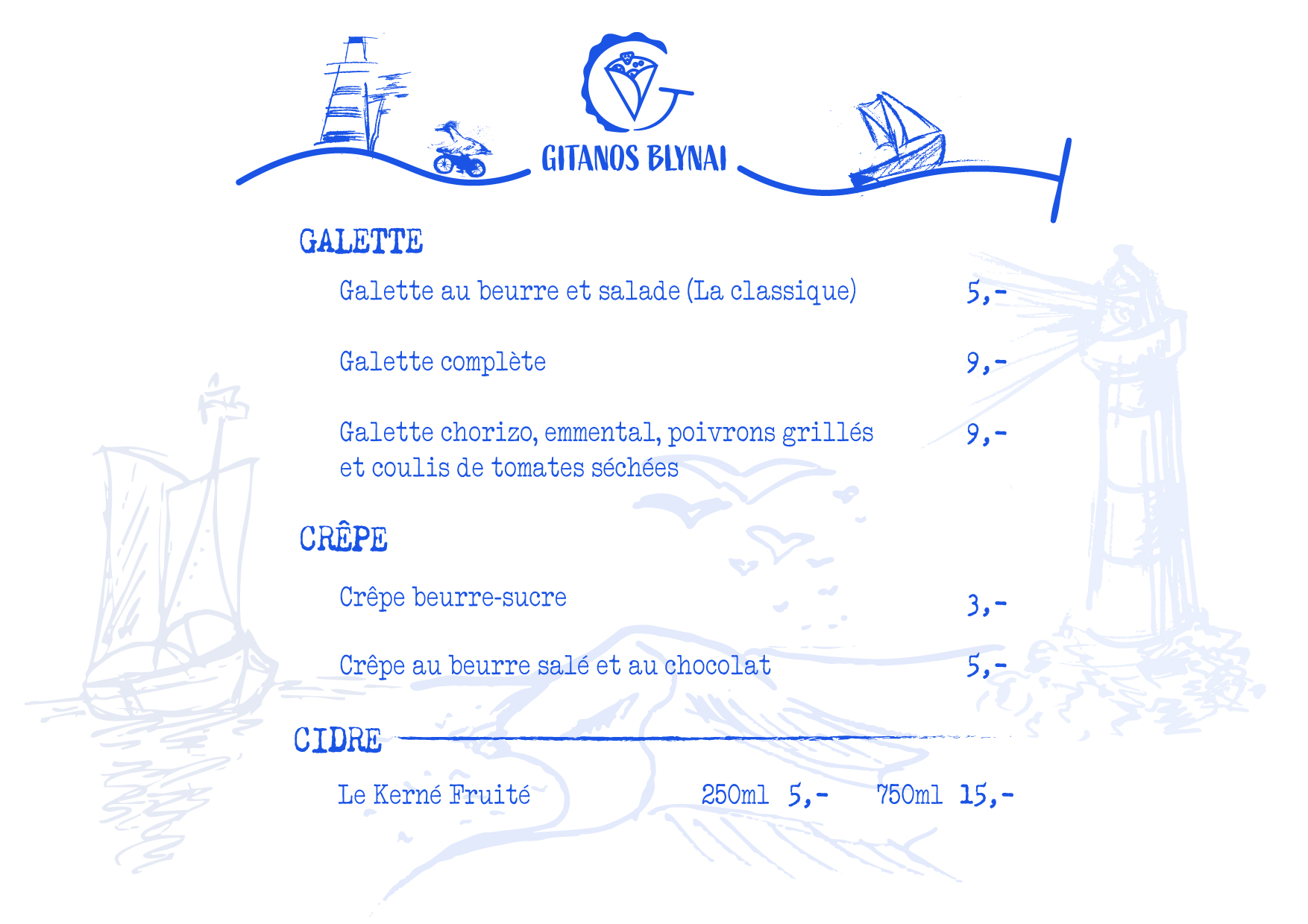 Picture of the French menu for Gitanos Blynai